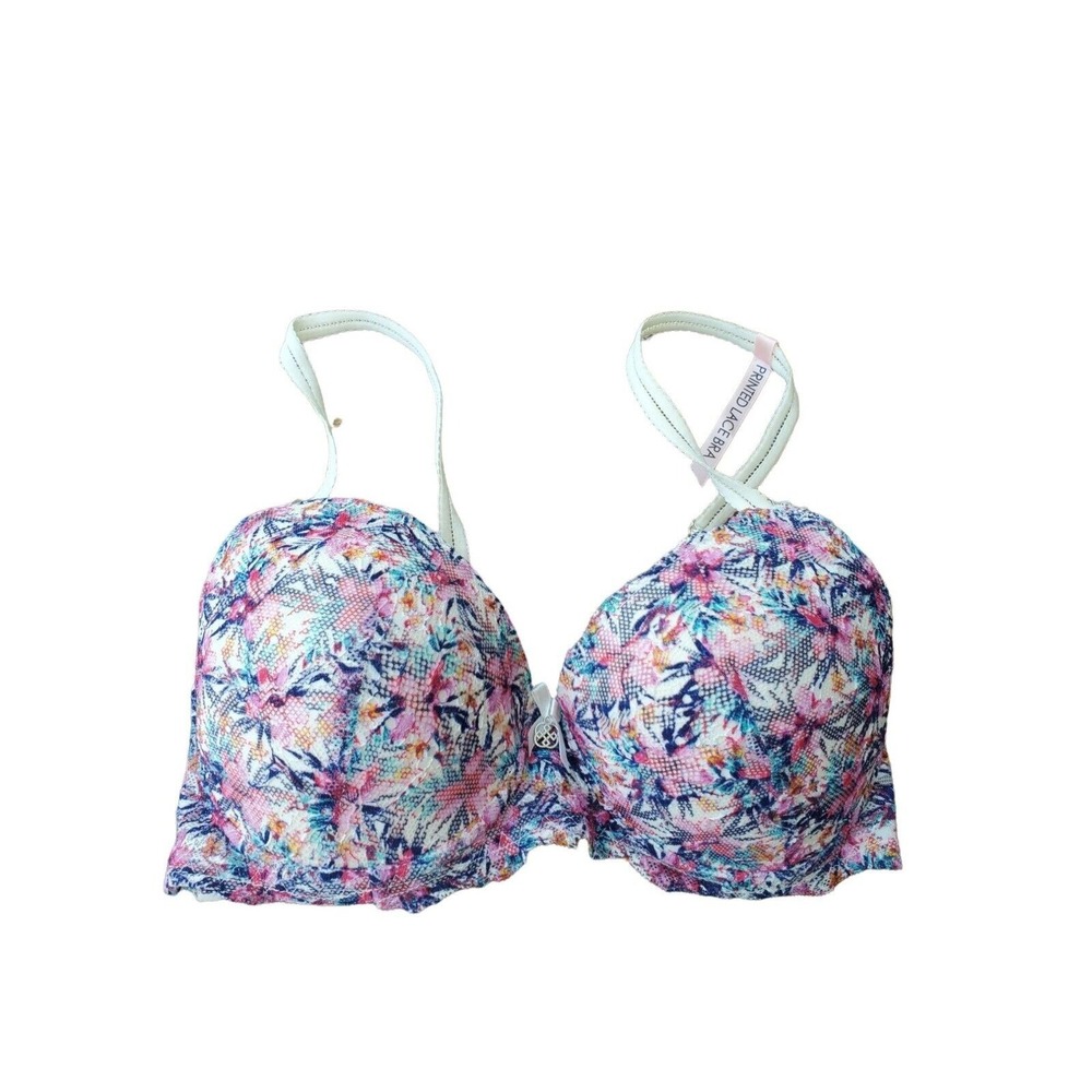 Daisy Fuentes Bra 34C Lace Overlay Padded Push Up Multicolor Adjustable Straps W